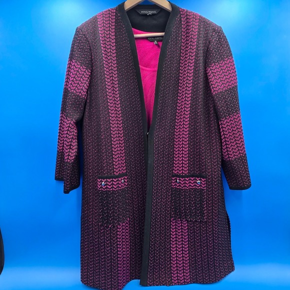 Ming Wang Other - Ming Wang 2-Pc Twin Set Knit Cardigan Jacket & Tank Shell XL Pink Black